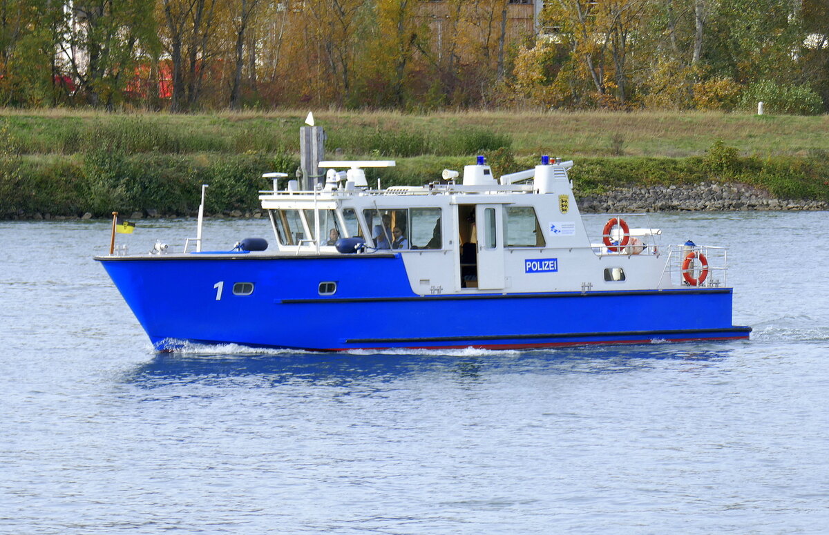 Polizeiboot im Bereich des Rheinhafens von Breisach, Okt.2024