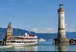 Der eine kommt, der andere geht: An der Hafeneinfahrt in Lindau herrscht immer reges Treiben.
Gerade legt MS  Baden  ab – mit Baujahr 1935 der Oldtimer der BSB. Entgegen kommt die  Vorarlberg  aus Richtung Bregenz (AT).

🧰 Bodensee-Schiffsbetriebe GmbH (BSB) | VL Bodenseeschifffahrt GmbH & Co. KG
🕓 30.7.2024 | 17:19 Uhr