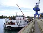 GMS Rena, liegt im Rheinhafen von Breisach, Heckansicht, Okt.2024