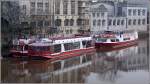 Die Firma Yorkboats in York betreibt fnf Fahrgastschiffe fr Rundfahrten auf dem Ouse. Hier zu sehen sind vorne von links die RVER DUCHESS und die RIVER PALACE, dahinter die CAPTAIN JAMES COOK, ein Schiff ist verdeckt. 15.12.2011