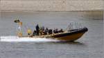 Die Thames Rib Experience ist am 07.06.2014 Höhe Greenwich auf der Themse unterwegs.