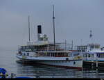 Vierwaldstättersee - Dampfschiff UNTERWALDEN im Hafen von Luzern am Morgen um 08.15 Uhr am 2024.10.21