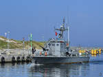 Das ehemalige polnische U-Jagdboot CZSC-172 (Projekt 918M, MMSI: 261017950) kehrt hier Anfang September 2024 in den Hafen von Kolberg (Kołobrzeg) zurück.