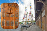 Dienst-Segelboot HMS FALKEN (rechts im Bild) im  Päckchen  mit HMS GLADAN am 28.05.2022 im Hafen von Lübeck.