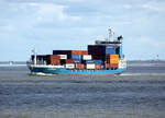 Container ship ELISABETH IMO:9219862 Flagge Niederlande am 17.04.2024 auf der Elbe vor Cuxhaven.