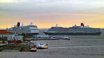 QUEEN VICTORIA und QUUEN ANNE (Cunard) am Morgen des 12.12.2024 im Hafen von Lissabon / Portugal