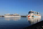 Viking Jupiter und Aidadiva am Morgen des 08.07.2023 in Warnemünde.