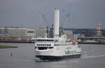 Die Scandlines Fähre Berlin auf ihrem Seeweg von Rostock nach Gedser beim Auslaufen in Warnemünde.27.07.2024