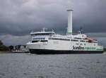 Scandlines Fähre Copenhagen auf dem Seeweg von Rostock nach Gedser beim Auslaufen in Warnemünde.03.10.2024 