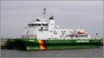 Das 2009 in SWATH-Technologie gebaute Zollschiff BORKUM (IMO 9500376) liegt am 21.08.2010 im Vorhafen von Helgoland. 