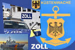 Zur Küstenwache gehört auch der ZOLL. Das Zollboot bzw. die  Kontrolleinheit See  PRIWALL trägt dazu bei, die der Küstenwache übertragenen Aufgaben wahrzunehmen. Letzte Aufnahme aus dieser Collage: 20.07.2024 beim Tag der Küstenwache in Neustadt / Holstein