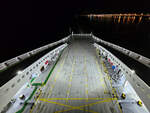 Im Bild die Auffahrrampe des 2023 gebauten Fährschiffes LIBERTE (IMO: 9895173) von P&O. (Calais, Juli 2024)