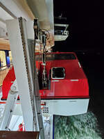 Im Bild ein Rettungsboot des P&O-Fährschiffes LIBERTE (IMO: 9895173). (Ärmelkanal, Juli 2024)