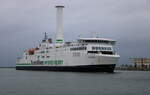 Die Scandlines Fähre Copenhagen auf dem Seeweg von Gedser nach Rostock beim Einlaufen in Warnemünde.31.10.2024