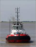 Die 2009 gebaute RT ROB (IMO 9474905) am 30.05.2014 auf der Weser vor Bremerhaven. Sie ist 32 m lang, 12 m breit, hat eine Maschinenleistung von 4.680 kw und einen Pfahlzug von 84 t. Heimathafen ist Valletta (Malta).