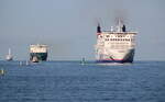 StenaLine,Finneco und Scandlines im Seekanal vor Warnemünde.02.11.2024